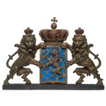 A 19th century relief carved Royal Coat of Arms of The Netherlands:,