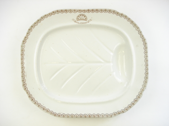 An ironstone brown transfer P&O oval meat dish by F Morley & Co:,