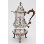 A George III silver coffee pot, all marks worn and rubbed, London, 1777: of baluster form,