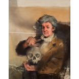 * Robert O Lenkiewicz [1941-2002] - Artisan poet with scull:- oil on canvas 98 x 77cm