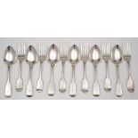 A set of six Victorian provincial silver fiddle pattern dessert forks, maker John Langdon, Exeter,