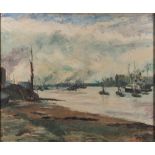 * Ronald Ossory Dunlop [1894-1973]- Thames River Scene:- signed bottom right oil on canvas 62 x