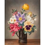 * James Noble [1919-1989] - The Colours of Spring; Mixed Roses:- a pair, both signed,