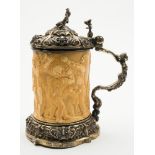 A 19th century Austrian ivory and silver mounted tankard,
