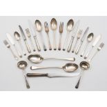 A George IV, William IV and later silver feather edge pattern flatware service,