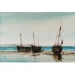 * Anthony Amos [1950-2010]- Trawlers at low tide:- signed bottom right oil on plastic board 54 x