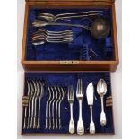 A Victorian silver fiddle, thread and shell pattern part flatware service, maker John & Henry Lias,