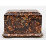 A 19th century blonde tortoiseshell tea caddy: of rectangular outline with double inverted