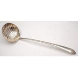 A George III Irish silver bright-cut pointed Old English pattern soup ladle, maker John Sheils,