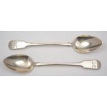 A pair of George IV provincial silver fiddle pattern basting spoons, maker William Woodman, Exeter,