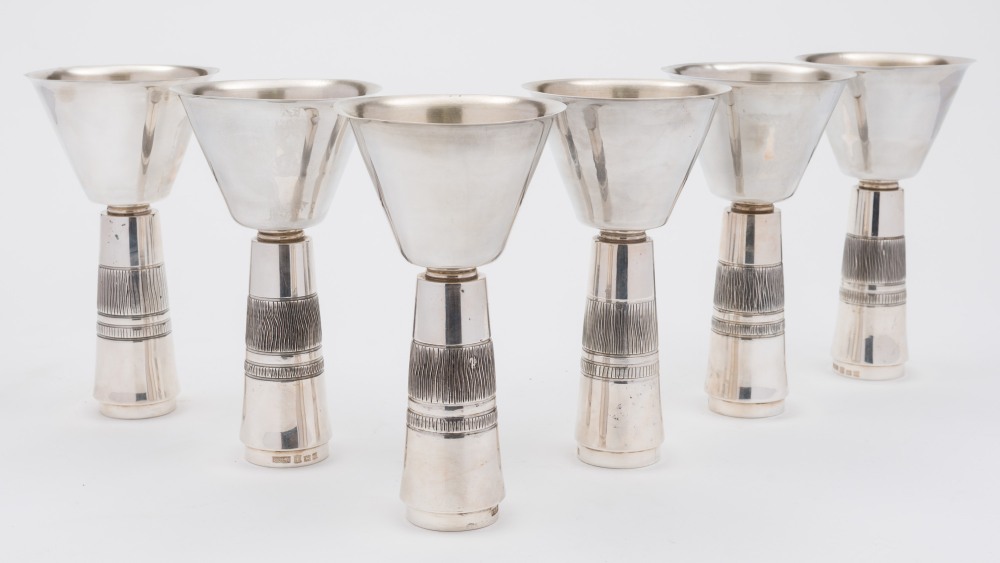 A set of six Elizabeth II silver goblets, maker C.C.E.A.