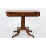 A Regency rosewood and brass inlaid rectangular card table:,