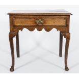 An 18th Century oak and fruitwood crossbanded rectangular side table:,