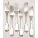 A set of six provincial fiddle pattern dessert forks, maker John Stone, Exeter, 1851: initialled,