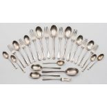 A Victorian silver Hanoverian rat tail pattern part flatware service,