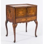 A 19th Century Dutch mahogany and floral marquetry tray top bedside cupboard:,