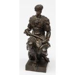 After Michelangelo, a 19th bronze study of Guilano de Medici: impressed Rtion Sauvag,17cm. high.