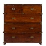 A 19th Century rosewood secretaire military chest:, in two parts,