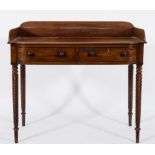 A Regency mahogany and inlaid bow fronted washstand:, with a three quarter ledge back,