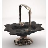 A Dutch black basalt and silver mounted swing-handled pedestal dish: of rectangular outline with