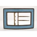 A Continental silver and blue enamel buckle: of rectangular outline, stamped 900, 11cm. wide.