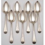 Seven George III silver Old English tablespoons, maker Thomas Wallis II, London, 1801: initialled,
