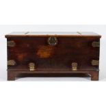 An 18th Century Indo Colonial teak and engraved brass mounted rectangular coffer:,