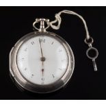 A late 18th century silver pair-cased pocket watch: the circular white enamel dial with Arabic