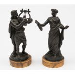 A pair of Grand Tour bronze statues:, depicting music and literature,