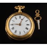 An 18th century gilt-brass pair-cased pocket watch: the circular white enamel dial with Roman