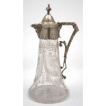 A late Victorian silver plated mounted claret jug: of inverted trumpet shaped outline,