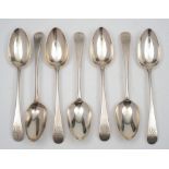 Seven George III silver Old English tablespoons, various makers and dates:, crested and initialled,