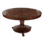 A Regency mahogany and brass inlaid circular breakfast table:,
