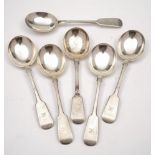 A set of six George V fiddle pattern soup spoons, David Fullerton, London 1931: Initialled, 13.