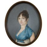 Huber [German/North European School early 19th Century]- A miniature portrait of a young lady:-