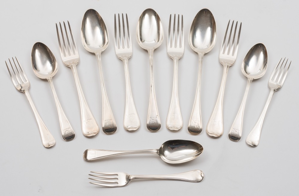 A matched Georgian and later Old English and thread pattern flatware service,