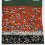 A Chinese silk needlework panel: worked in coloured silks,