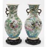 A pair of Chinese famille rose vases: of flattened quadrilobed form,
