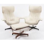 A pair of 'Everest' white leather swivel armchairs:,