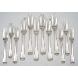 A set of George IV silver Old English table forks, maker Hyam Hyams, London, 1826: initialled,