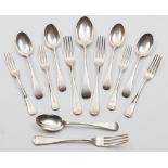 A Victorian silver Old English pattern matched part flatware service, maker Joseph Ridge,