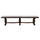 An oak and beech refectory dining table:, of large size,