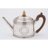 A George III silver teapot, maker CF possibly Crispin Fuller, London, 1794: of oval form,