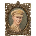 English School early 20th Century- A miniature portrait of a WWI subaltern:- head and