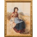 Attributed to Lucy Katherine Fielding [19th Century]- A portrait of a young woman in a landscape:-,