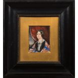 German School mid 19th Century- A miniature portrait of a lady:- bust-length in an interior,
