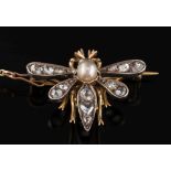 A gold, cultured pearl and rose diamond insect brooch: the wings,