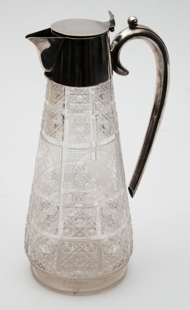 A late Victorian silver mounted cut glass claret jug,maker John Round & Son Ltd, Sheffield,