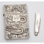 A late 19th century Chinese silver card case, maker Wang Hing & Co, Hong Kong: initialled,