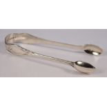 A pair of Victorian silver lily pattern sugar tongs, maker Charles Boyton, London, 1855: 14.